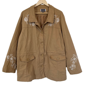 Tan Guillaume Brown Floral Embroidered Utility Jacket Spring Coat Layering
